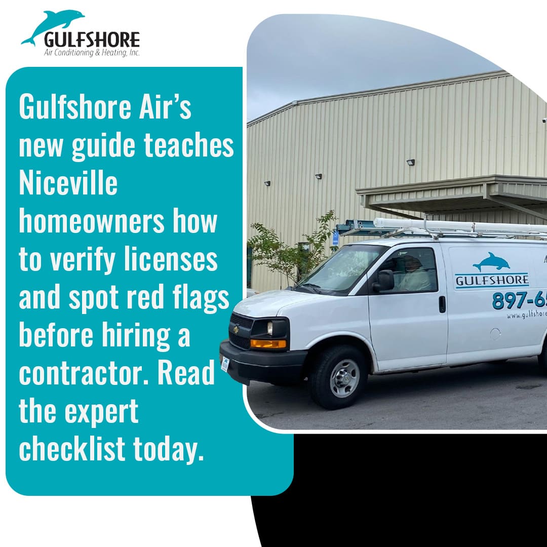 Gulfshore Air service van parked outside building representing trusted HVAC contractor services in Niceville